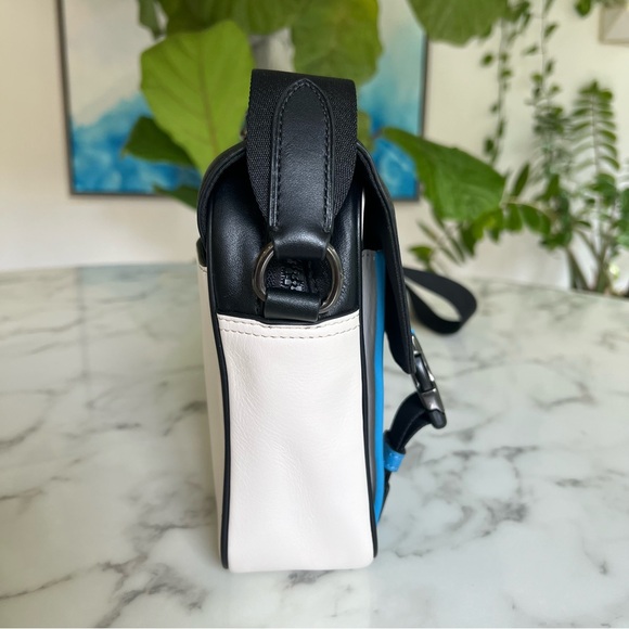 COACH Track Crossbody In Colorblock Chalk Black Gravel Gray Blue Leather C2865 - Picture 6 of 15